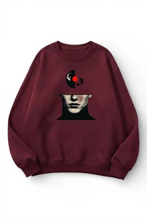 Unisex Yumuşak Dokulu Ying Yang Baskılı Tasarım Oversize 3 İplik Bisiklet Yaka Sweatshirt