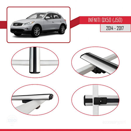 Infiniti QX50 (J50) 2014-2017 Arası ile Uyumlu BASIC Model Ara Atkı Tavan Barı Gri 2 Adet