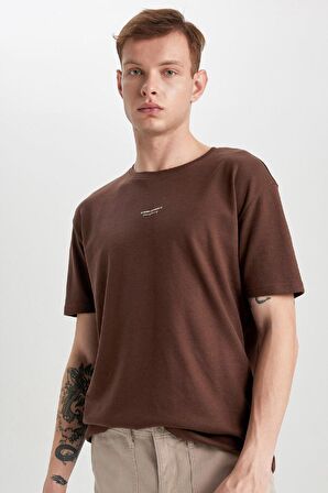 DeFacto Regular Fit Bisiklet Yaka Baskılı Kısa Kollu Ağır Kumaş Tişört B4217AX24SPBN497