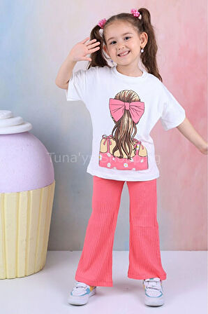 İspanyol Paça Fitilli Tayt Oversize Baskılı T-shirt Kız Çocuk Takım (QOxtr5yAbV)