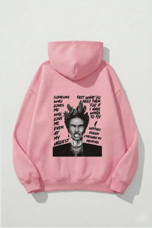 Unisex Yumuşak Dokulu Frida Kahlo Viva La Vida Baskılı Tasarım Oversize 3 İplik Hoodie Sweatshirt
