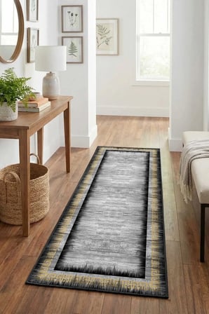 Rim Gold Modern Dijital Baskı Yıkanabilir Kaymaz Yolluk Halı