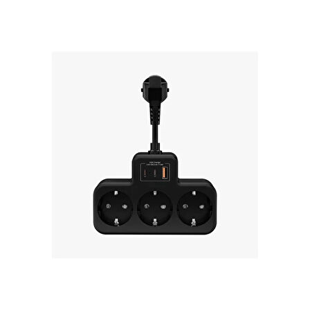 Çoklu Kablolu Priz Yüksek Gerilim Korumalı 3’lü Priz 1x Usb 2x Type-c Çıkışlı Grup Priz Çoğaltıcı Siyah