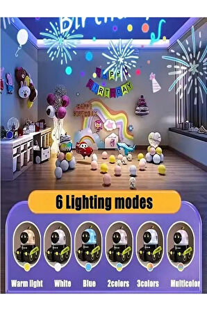 Robot Projeksiyon Gece Lambası Hoparlörlü Şarjlı Yıldızlı Gökyüzü Temalı Led Projeksiyon Lambası