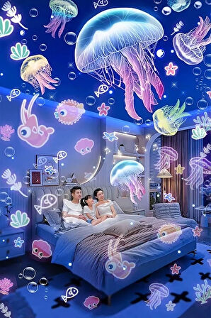 Robot Projeksiyon Gece Lambası Hoparlörlü Şarjlı Yıldızlı Gökyüzü Temalı Led Projeksiyon Lambası