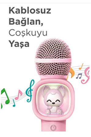 Taşınabilir Rgb Işılı Sevimli Figürlü Mikrofonlu Karaoke Bluetooth Hoparlör Pembe