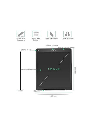 12 Inc Renkli Lcd Grafik Dijital Kalemli Çizim Tableti Yazı Tahta Not Yazma Eğitim Tableti Kırmızı
