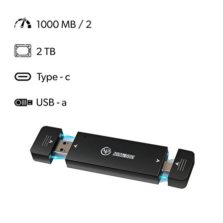 NPO DK01 USB-A/Type-C 1000/900Mb/s 2TB 22x42 M.2 NVMe Taşınabilir Harici SSD