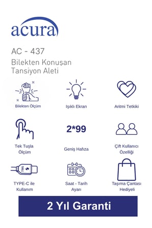 Ac-437 Işıklı Ekranlı, Bilekten Türkçe Konuşan Tansiyon Aleti
