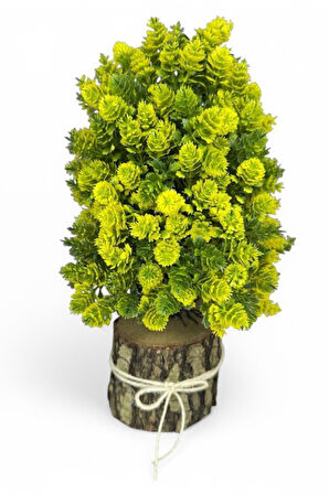 Yapay Çiçek Bonsai Ağacı Sarı Kozalaklı Kütük Saksıda Dekoratif Yapay Ağaç Bonzai 30*15 CM