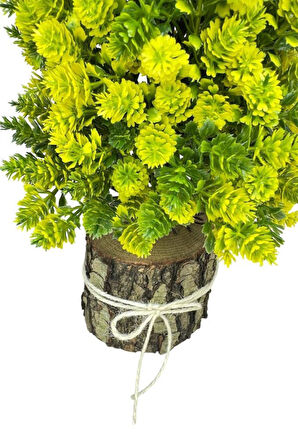 Yapay Çiçek Bonsai Ağacı Sarı Kozalaklı Kütük Saksıda Dekoratif Yapay Ağaç Bonzai 30*15 CM
