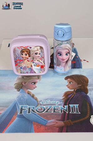 DEKOMUS LİSANSLI  ELSA FROZEN "BESLENME ÖRTÜSÜ,BESLENME KABI VE 500 ML TRITAN MATARA OKUL/KIRTASİYE SETİ