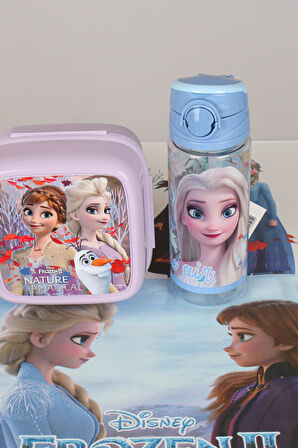 DEKOMUS LİSANSLI  ELSA FROZEN "BESLENME ÖRTÜSÜ,BESLENME KABI VE 500 ML TRITAN MATARA OKUL/KIRTASİYE SETİ