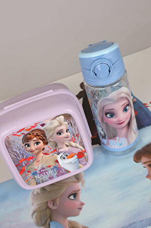 DEKOMUS LİSANSLI  ELSA FROZEN "BESLENME ÖRTÜSÜ,BESLENME KABI VE 500 ML TRITAN MATARA OKUL/KIRTASİYE SETİ