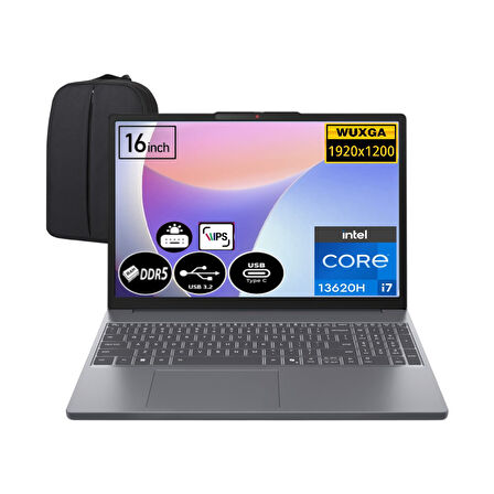 Lenovo Ideapad Slim 3 Intel Core I7-13620H 16 GB Ram 512 GB SSD 16" Wuxga Windows 11 Pro 83K2001WTR + Elektropasaj Çanta