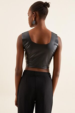 DERİ CROP BLUZ