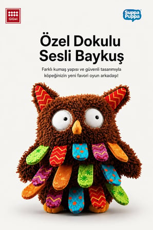 Suppa Puppa Serisi Sesli Özel Dokulu Baykuş Peluş Köpek Oyuncağı - Küçük Irk ve Yavru Köpekler İçin