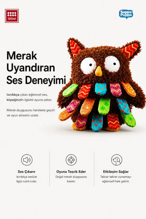 Suppa Puppa Serisi Sesli Özel Dokulu Baykuş Peluş Köpek Oyuncağı - Küçük Irk ve Yavru Köpekler İçin
