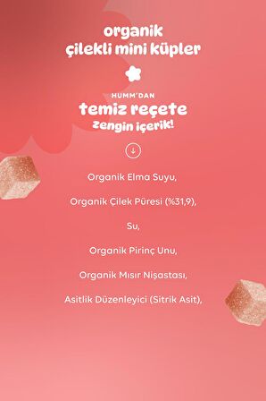 Humm Organic Organik Glutensiz Vegan Çilekli Mini Küpler 30g X 6 Adet