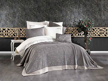 VNL BUTİK YATAK ÖRTÜSÜ ÇİFT KİŞİLİK DENİZ GRİ