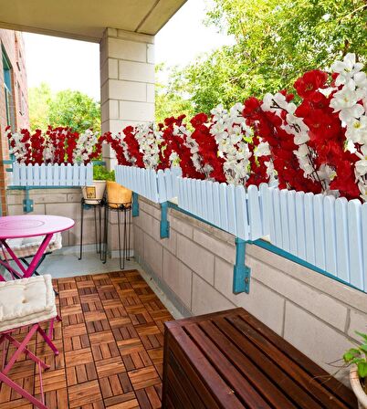 Yapay Çiçek Beyaz Çit Balkon Saksısı Kırmızı Beyaz Bahardalı 55*20cm