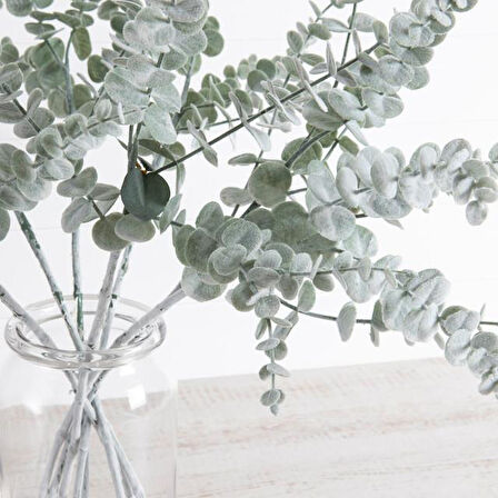 Yapay Çiçek Pastel Karlı Okaliptus 48cm 5Dallı Uzun Dal Eucalyptus