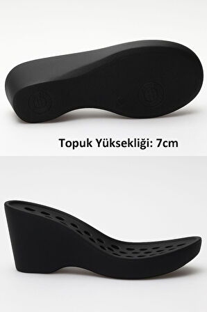 Siyah Delikli Dolgu Topuklu Kadın Sabo Ortopedik Hemşire Doktor Aşçı Günlük Terlik