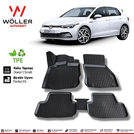 VW Golf 8 Paspas 2021 Sonrası E TSi Otomatik ve Manuel Uyumlu 3d Havuzlu Wöller Paspas