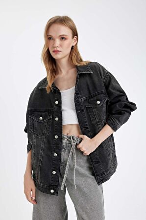 DeFacto Oversize Geniş Kalıp Düğmeli Jean Ceket D4173AX24WNNM40