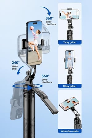 Delux Serisi Sunum Görsel İçerik Tripod Çok Amaçlı 1.6M Kamera Telefon Tutucu C17 Siyah