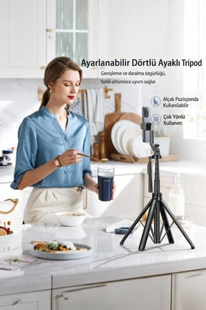 Delux Serisi Sunum Görsel İçerik Tripod Çok Amaçlı 1.6M Kamera Telefon Tutucu C17 Siyah