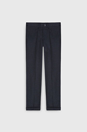 Slim Fit Dar Kesim Beli Gizli Lastikli Yan Cepli Desenli Klasik Pantolon
