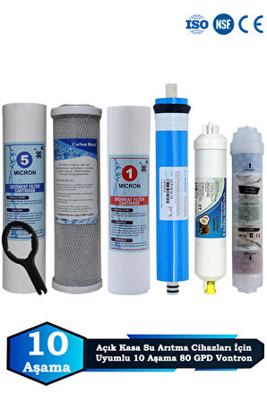 Açık Kasa Su Arıtma Cihazı Uyumlu 10 Aşama Cift Sediment 80 GPD Vontron Mineralli Filtre Bakım Seti