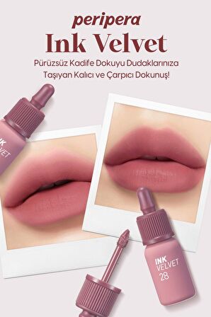 Yüksek Pigmentli, Kadife Görünümlü, Gün Boyu Kalıcı Tint Peripera Ink Velvet (28 Mauveful Nude)