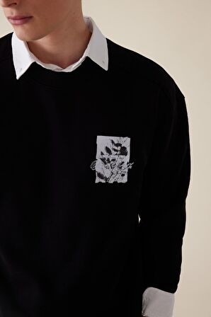 DeFacto Boxy Fit Bisiklet Yaka Baskılı Sweatshirt C7048AX24AUBK81