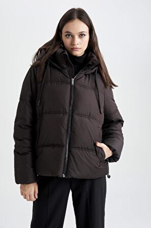 DeFacto Su Geçirmez Kapüşonlu Suni Kürklü Puffer Şişme Mont A0757AX23WNBK27