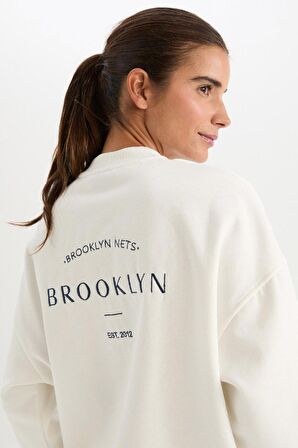 DeFactoFit NBA Brooklyn Nets Oversize Geniş Kalıp Kolej Yaka Sırt Baskılı Bomber Hırka C8101AX24AUER105