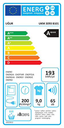 Uğur UKM 3093 B101 9 Kg A+++ Çamaşır Kurutma Makinesi