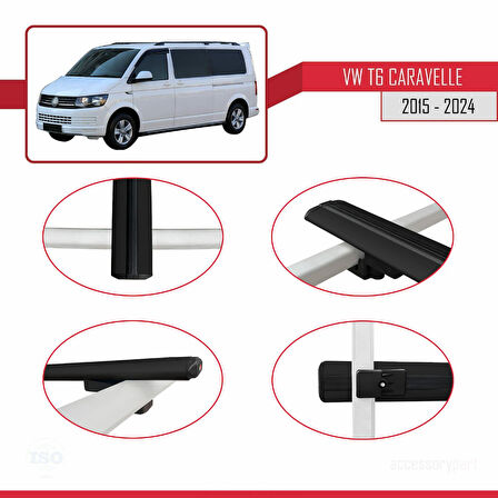 Volkswagen T6 Caravelle 2015-2024 Arası ile Uyumlu BASIC Model Ara Atkı Tavan Barı Siyah 2 Adet
