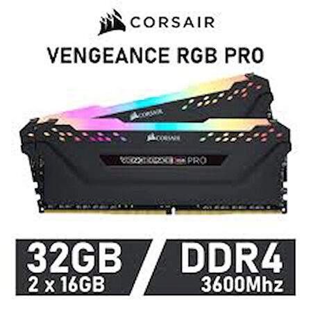  Corsair 32 GB 2X16 Ddr4 3600 Corsaır C18 CMW32GX4M2Z3600C18 Rgb Pro Dımm Bellek