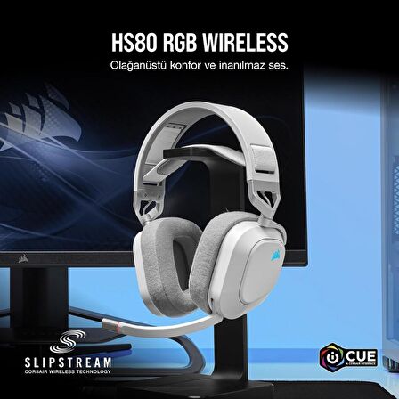 CORSAİR HS80 RGB KABLOSUZ SLİPSTREAM PC/MAC/PS5/PS4 BEYAZ OYUNCU KULAKLIĞI (CA-9011236-EU)