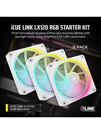 CORSAIR iCUE LINK LX120 RGB 120mm PWM Beyaz Üçlü Kasa Fanı