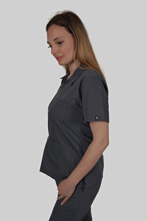 FÜME POLO YAKA HEMŞİRE DOKTOR FORMASI , LİKRALI POLO YAKA SCRUBS