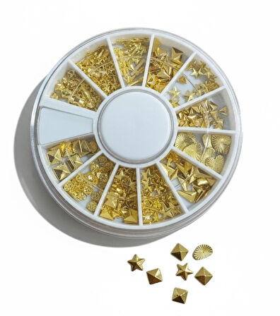 MisYul By Ocean Altın Renkli Tırnak Süsleme Seti - 12 Bölmeli Metal Nail Art Aksesuar Kutusu