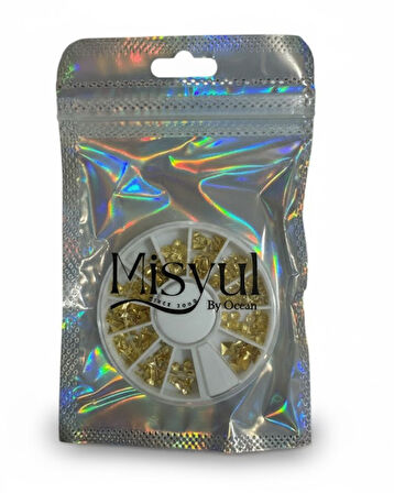 MisYul By Ocean Altın Renkli Tırnak Süsleme Seti - 12 Bölmeli Metal Nail Art Aksesuar Kutusu