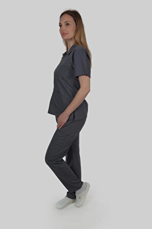 FÜME POLO YAKA HEMŞİRE DOKTOR FORMASI , LİKRALI POLO YAKA SCRUBS