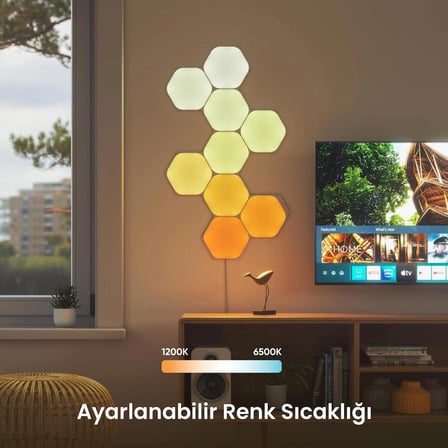 Nanoleaf Altıgen Akıllı RGBW Duvar Paneli Genişletme Paketi App Kontrollü, 3 Parça, Beyaz, Google Home, Alexa, Razer Chroma, Apple Home Destekli