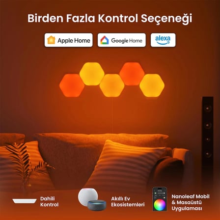 Nanoleaf Altıgen Akıllı RGBW Duvar Paneli Genişletme Paketi App Kontrollü, 3 Parça, Beyaz, Google Home, Alexa, Razer Chroma, Apple Home Destekli