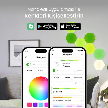 Nanoleaf Altıgen Akıllı RGBW Duvar Paneli Genişletme Paketi App Kontrollü, 3 Parça, Beyaz, Google Home, Alexa, Razer Chroma, Apple Home Destekli