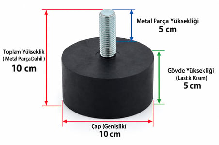 M16 x 100 mm Kauçuk Titreşim Takozu, Sarsıntı Engelleyici Sönümleyici Ayak (2 Adet Somun Hediyeli)